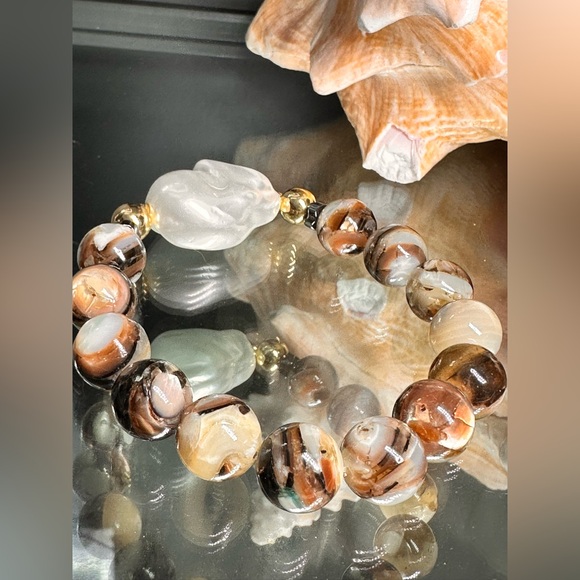 KING TROCHUS SHELL + BARROQUE SHELL PEARL NATURAL BRACELET size 7”” - Picture 5 of 12